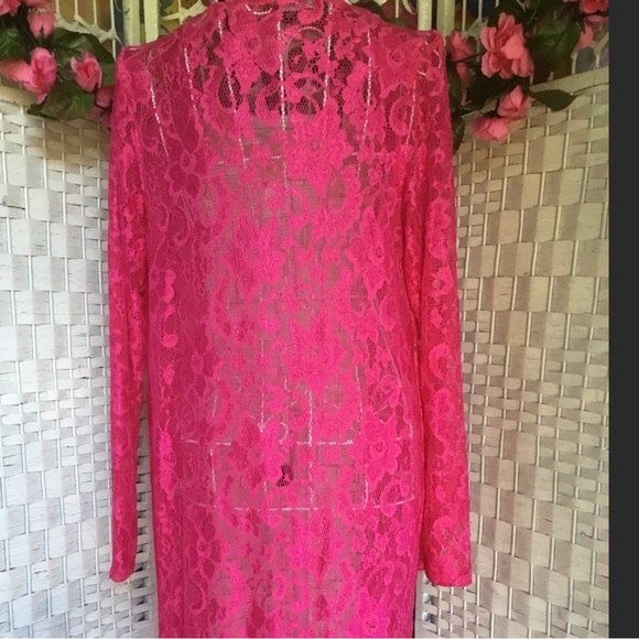 💖See New Listing💖  Bebo Fuchsia Pink Lace Kimono Duster Cover up Long Cardigan - Picture 5 of 5